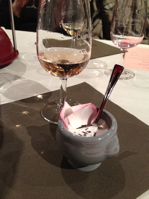 Shavings of Truffle on warm foam with rose petals